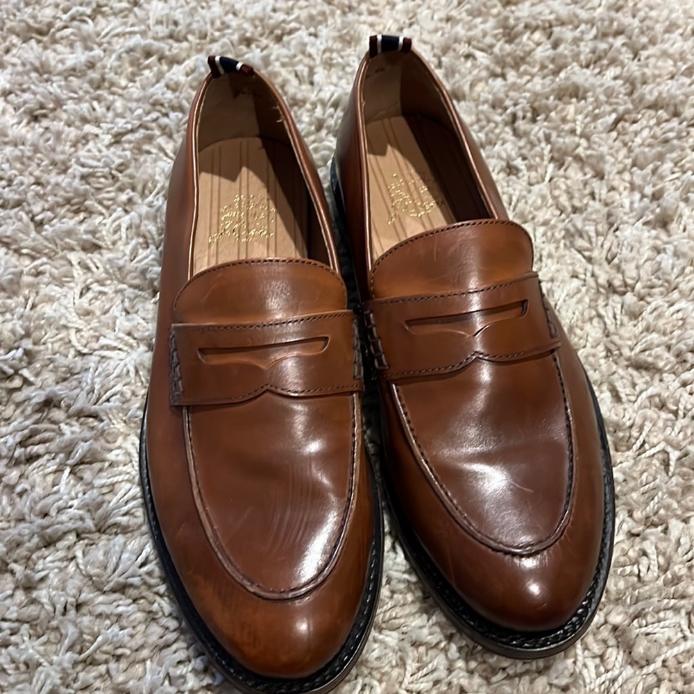 J. Crew Italian Leather Brown Oar Stripe Penny Loafers. Size 9.5D
